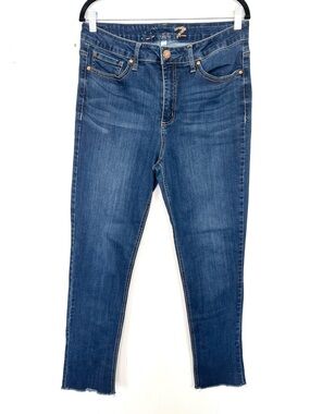 Seven7 Skinny Jeans Size 12 Stretch Dark Wash Frayed Hem